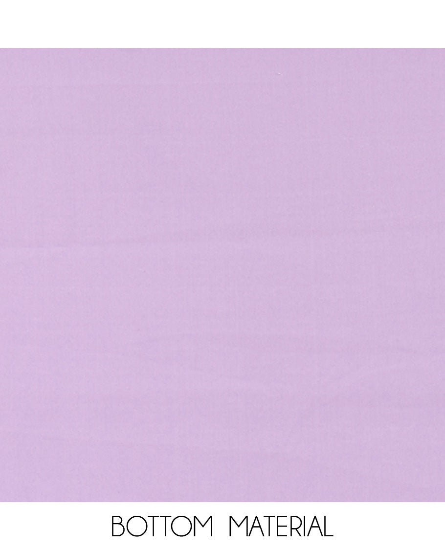 Lavender material chudidar set, floral thread embroidered georgette top, plain bottom, and floral motifs embroidered scallop georgette dupatta