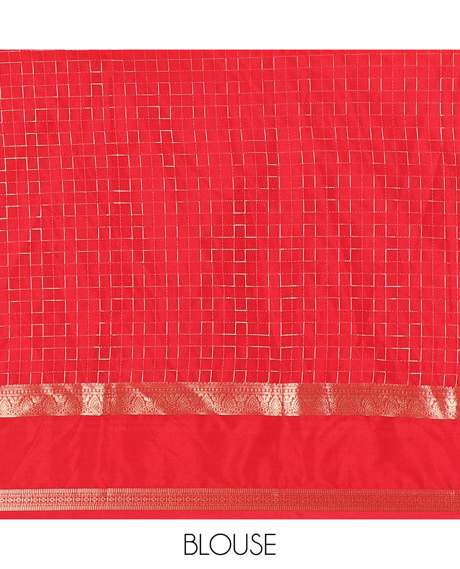 Green maze geometric-patterned semi-mysore silk saree, contrast rettai pettu traditional zari border, intricate pallu, and a contrast geometric-patterned zari-bordered blouse