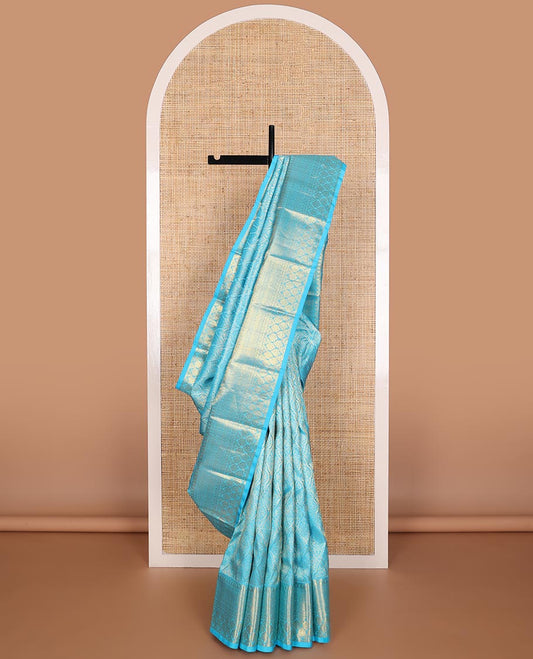 light blue floral jaal design silk saree with self intricate zari design border & floral design pallu