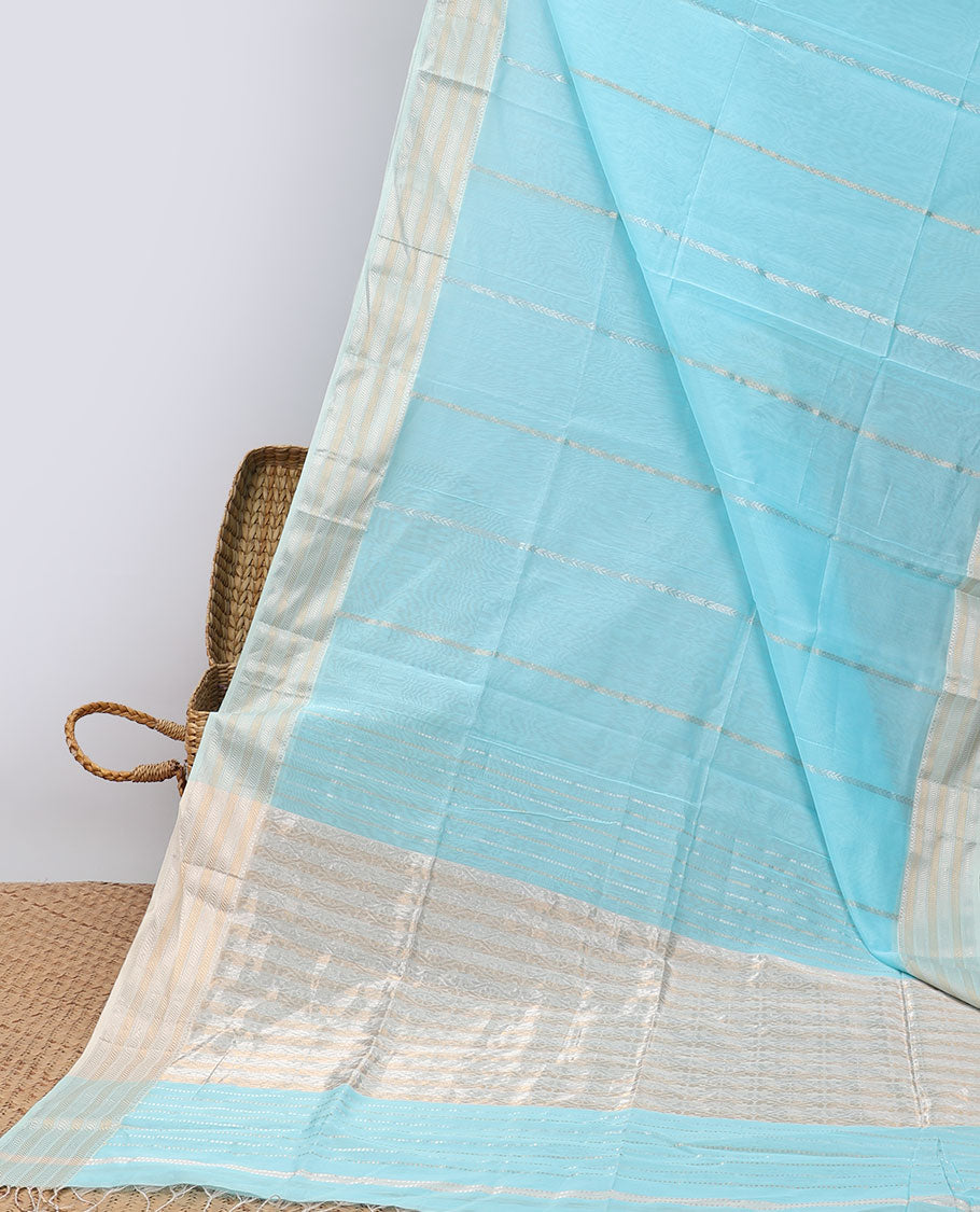 Pink  striped maheshwari cotton saree with contrast zari striped border & pallu of stripes