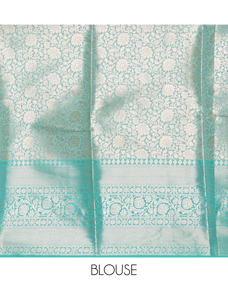 Cream zari jacquard tissue banaras saree, contrast traditional zari design border, intricate pallu & contrast jacquard blouse