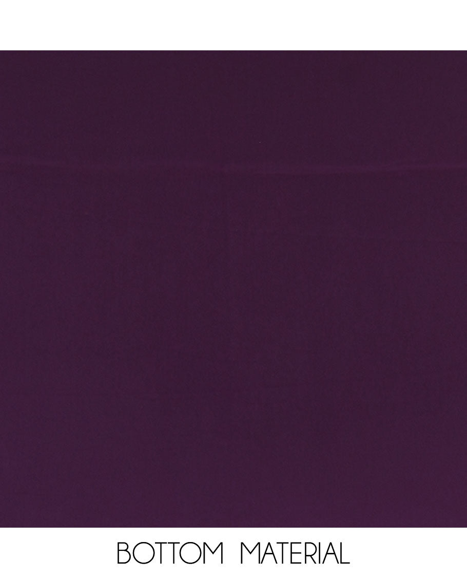 Purple Italian crepe material chudidar set, paisley printed top, plain bottom, and floral-paisley printed georgrette dupatta