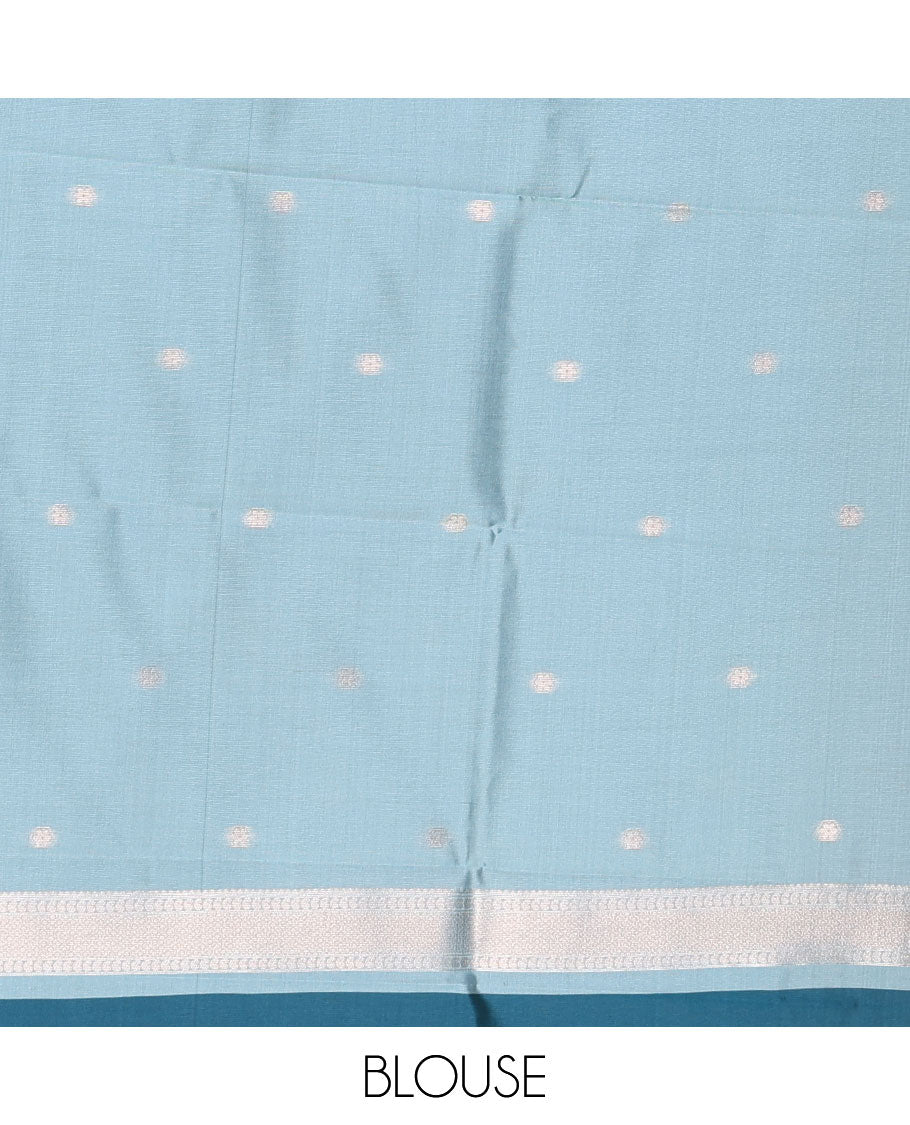 Blue zari buttas kanchi silk saree, temple zari border, zari-rich jaal pallu, and zari motifs woven blouse