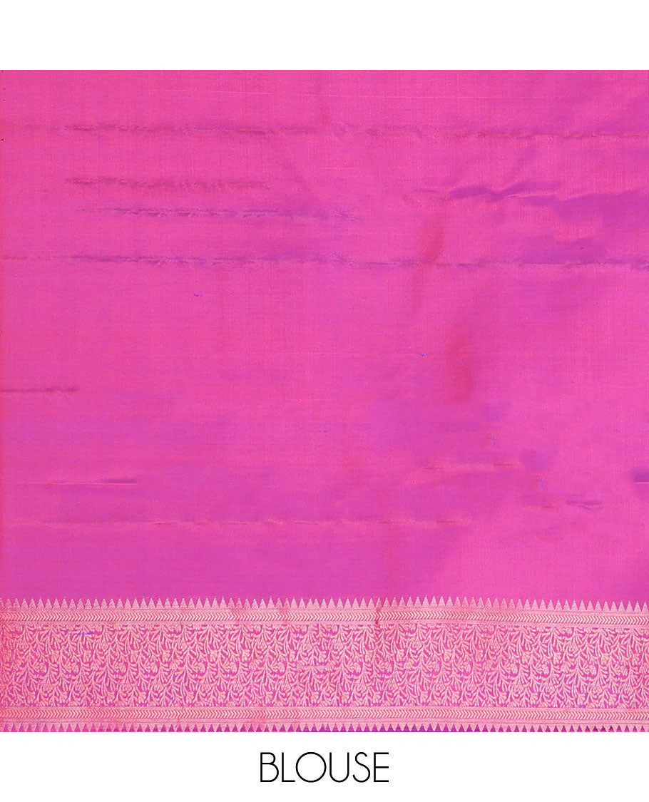 Blue Vasundhara Silk Saree, Woven with Micro-Checked Designs All Over Its Body, Complemented by a Contrast Border of Rekku, Kathir, and Leaf Designs, Jaal Pallu, and Paired with a Contrast Blouse
