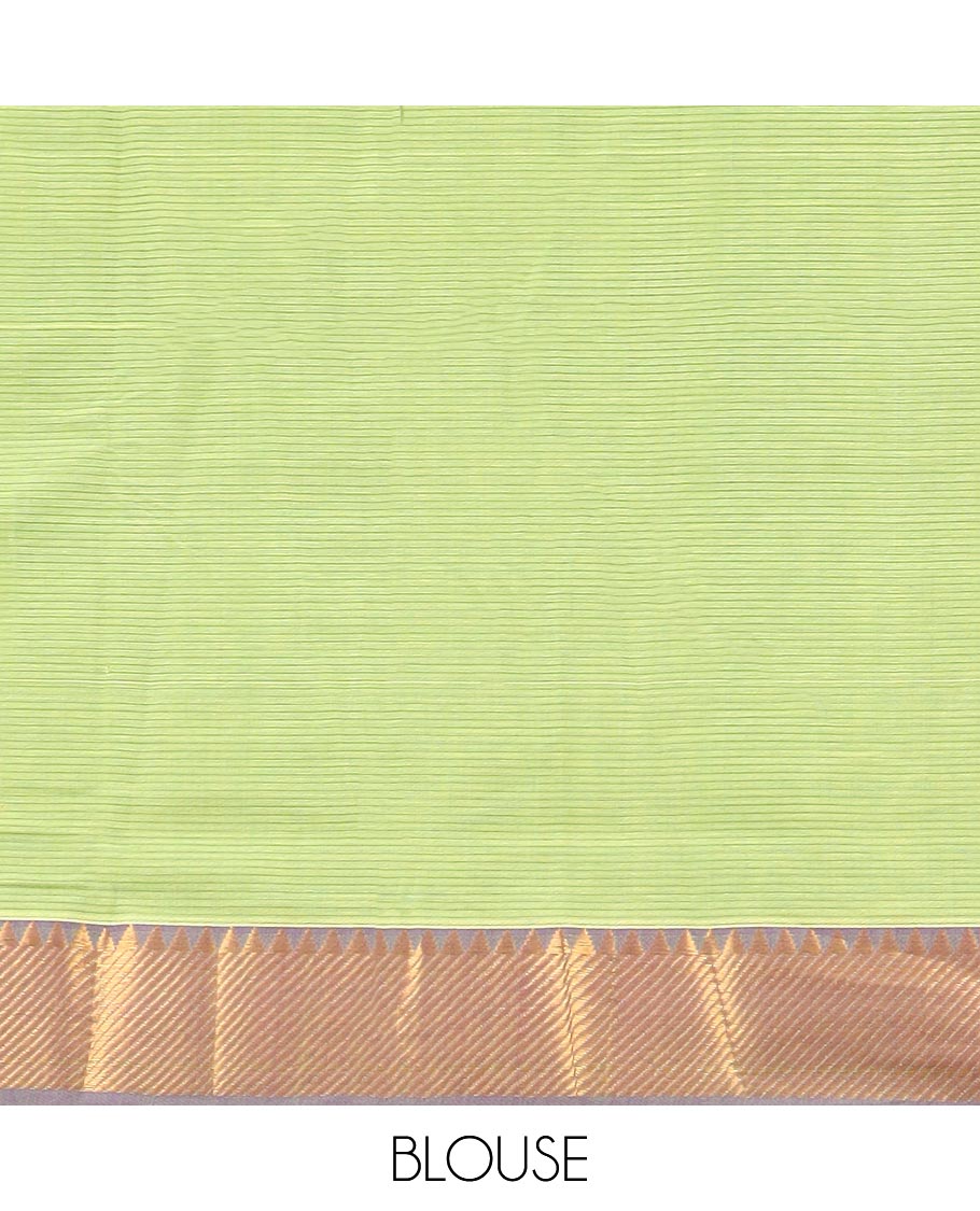 Green striped mangalagiri cotton saree with contrast zari design border & striped pallu