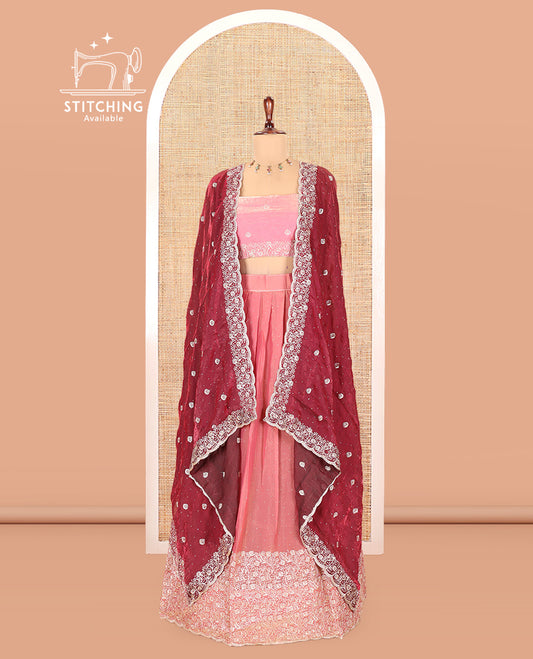 Peach Moss Organza Half-Saree