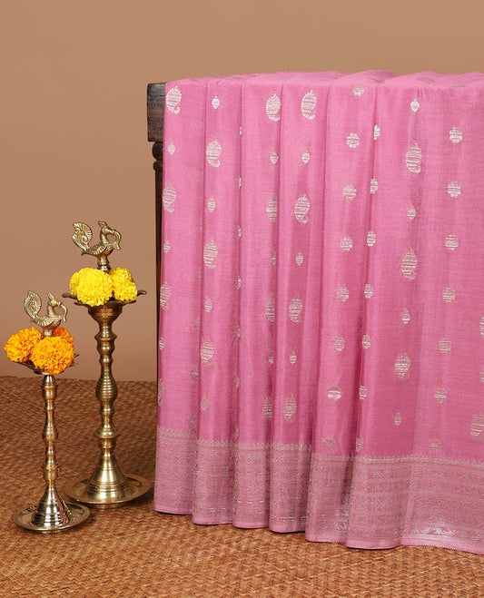Light pink mango butta banaras crepe saree with banaras butta desig border & rich pallu along with zari butta design blouse