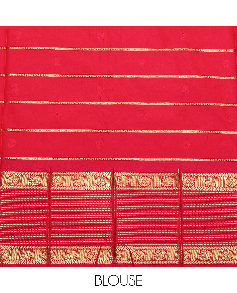 Violet Budget Silk Saree, Elevated with Zari Buttas and Stripes, Complemented by Contrast Traditional Zari Border, Grand Pallu and a Contrast Blouse