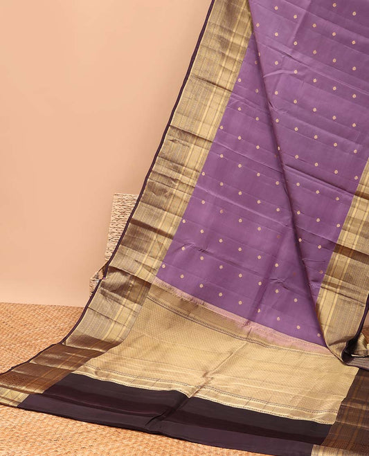 Violet buttas vasundhara elite silk saree with contrast traditional zari design border & zari design pallu