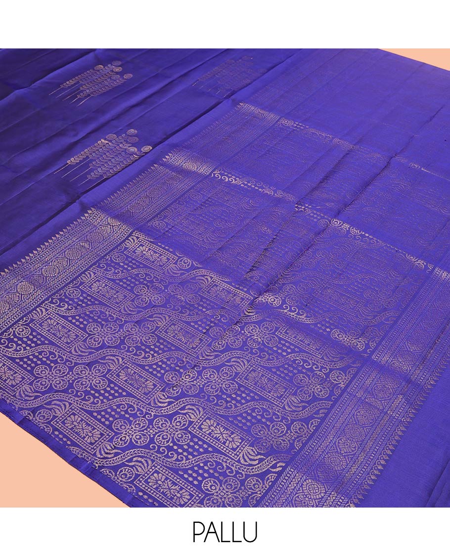 Borderless Blue Mayuri Soft Silk Saree, Mesmerized with Zari Buttas All Over Its Body, Self-Pallu of Geometric Designs, and Paired with a Matching Blouse