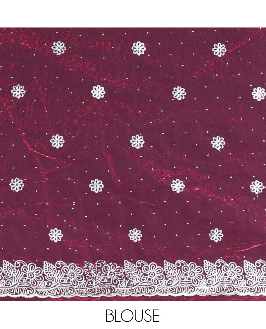 Wine Velvet Organza Half-Saree
