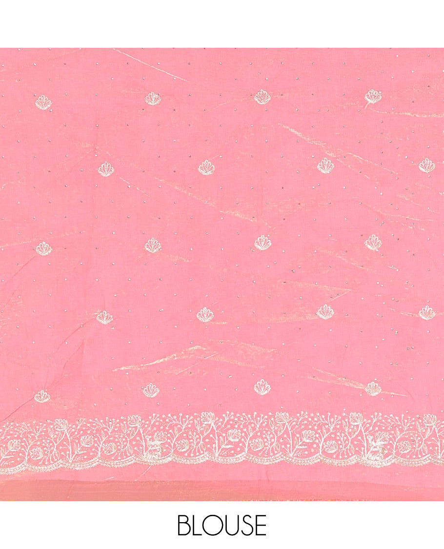 Peach Moss Organza Half-Saree