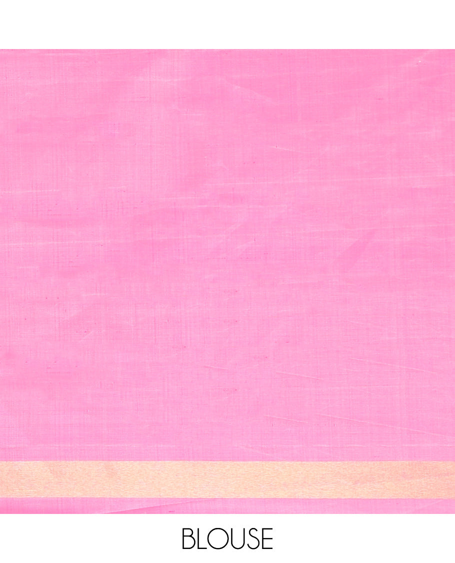 Borderless cream with pink silk saree with bhavanji pallu
