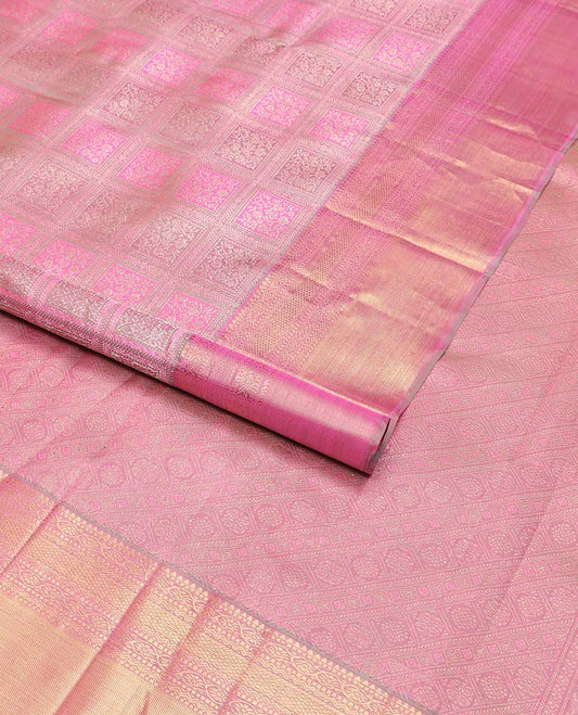 Baby pink floral design silk saree with self border of rekku, muthu, banaras design & floral design pallu