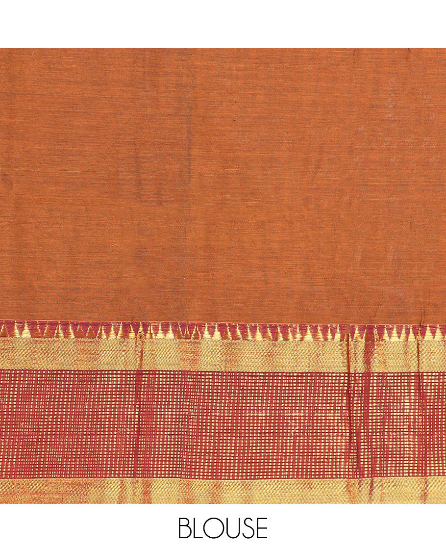 Brown cotton half saree with contrast zari design border, zari design blouse & plain , zari design border dhavani