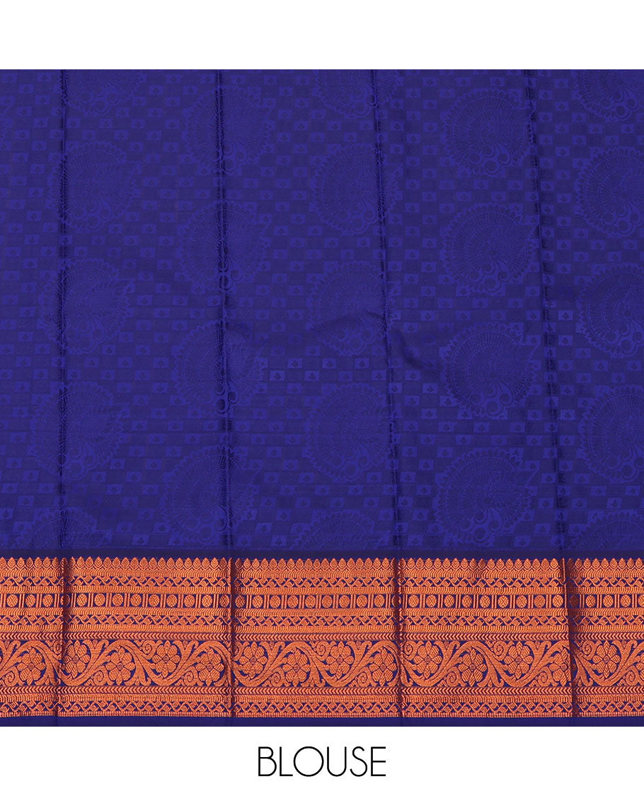 Light Orange Budget Silk Saree, Elevated with Jacquard Design, a Contrast Traditional Zari Border, Grand Pallu, and a Contrast Blouse