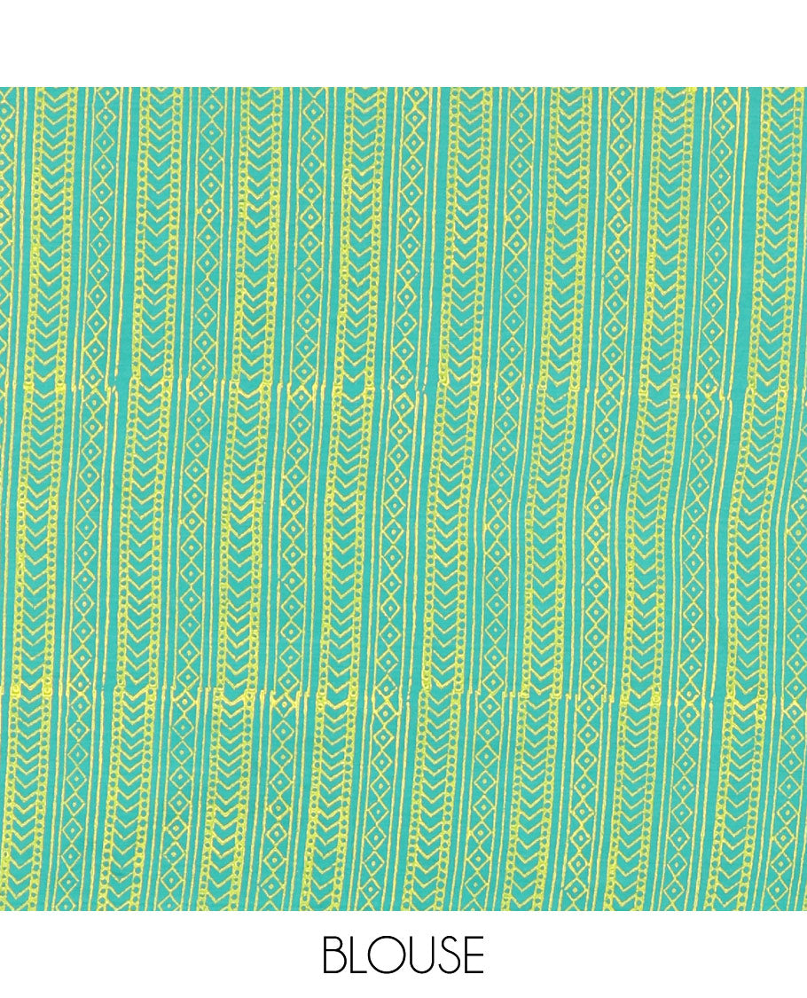 Borderless dark violet floral motifs block printed south cotton saree with a matching blouse and a contrast geometric printed blouse