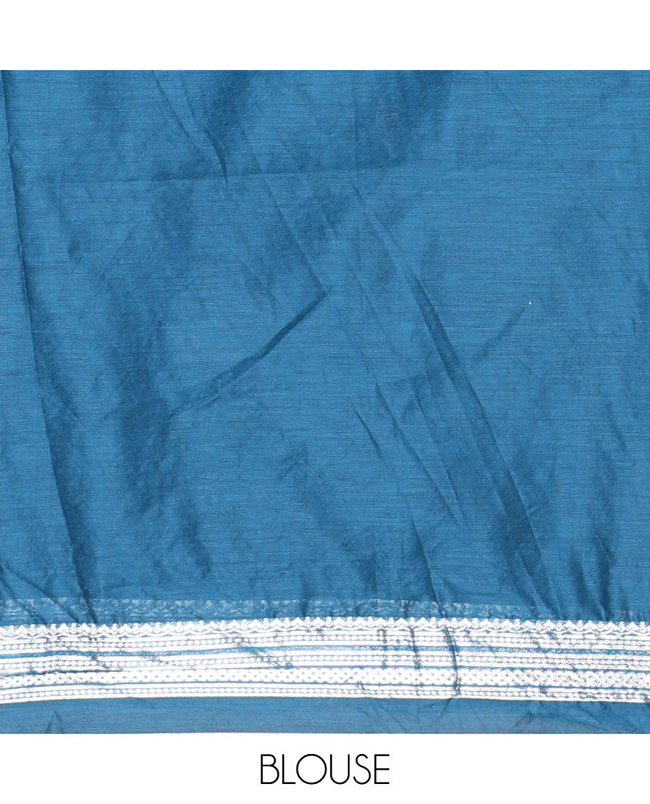 Magenta taffeta silk half-saree, plain with a contrast traditional design bordered skirt, contrast blouse, and traditional zari bordered blouse