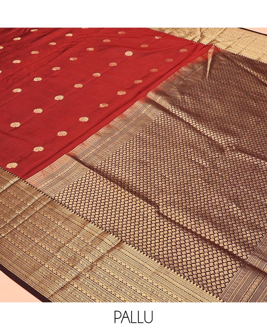 Wine and Maroon Vasundhara Lite Silk Mix Saree, Elevated with Zari Buttas All Over Its Body, Complemented by Contrast Border of Thilakam, Muthu, Banaras, Diamond, Mayil Kann, and Cross Kamalam Designs, Grand Pallu, and Paired with a Contrast Blouse
