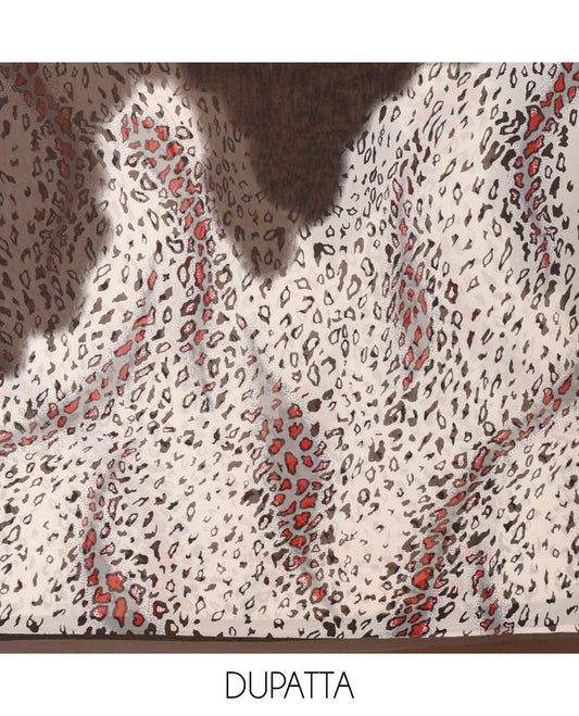 Black & white chudidhar material, cheetah printed Italian crepe top, plain black crepe bottom & cheetah printed georgette dupatta