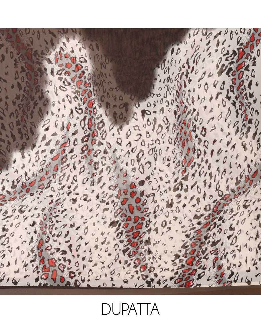 Black & white chudidhar material, cheetah printed Italian crepe top, plain black crepe bottom & cheetah printed georgette dupatta