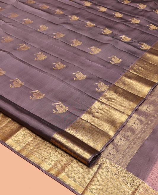 Grey Vasundhara Lite Silk Mix Saree, Adorned with Zari Buttas, Highlighted by Traditional Zari Border, Intricate Pallu, and Matching Blouse