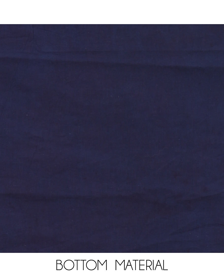 Ink blue material chudidar set, batik print, mirror work and kantha work cotton top, cotton bottom, and batik printed dupatta