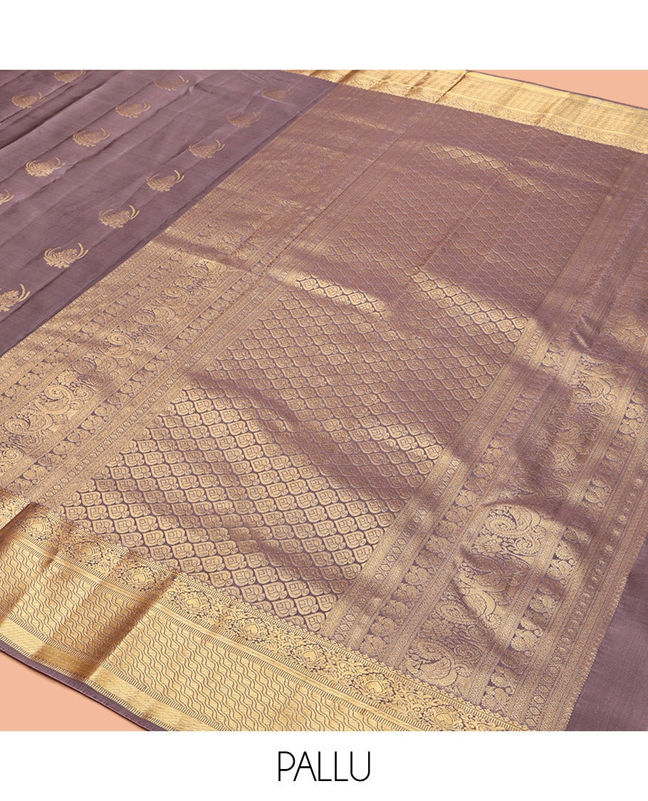 Grey Vasundhara Lite Silk Mix Saree, Adorned with Zari Buttas, Highlighted by Traditional Zari Border, Intricate Pallu, and Matching Blouse