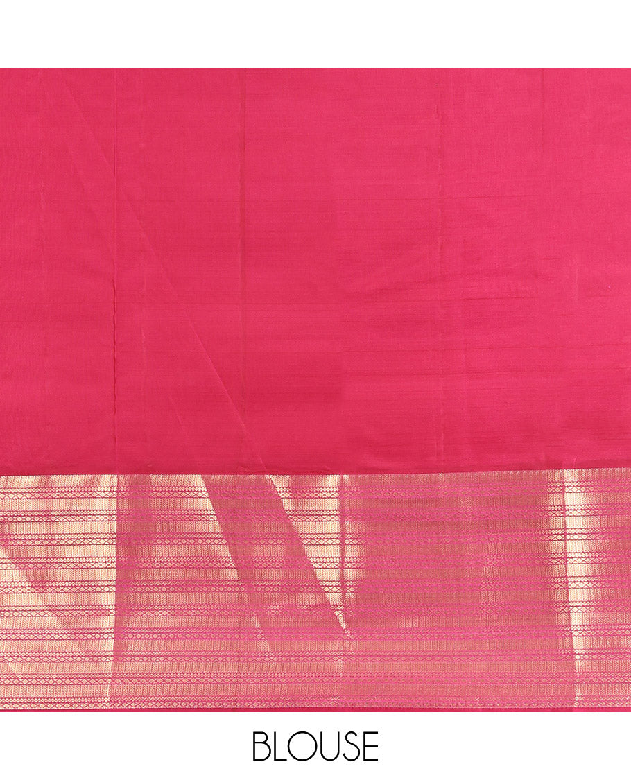 Maroon Vasundhara Lite Silk Mix Saree Features Mayil-Chakram Buttas, Complemented by a Contrast Border of Neli and Diamond, a Geometric Pallu, and a Contrast Blouse