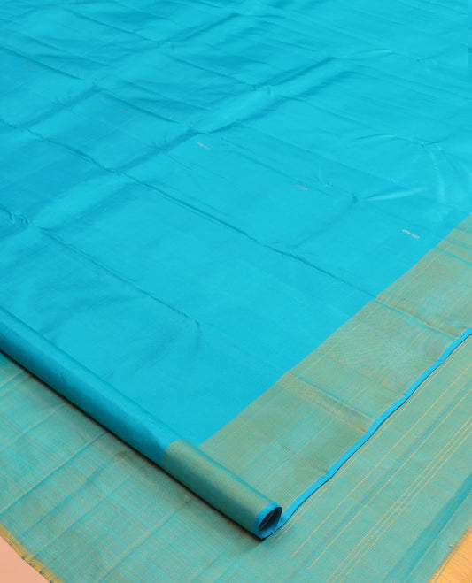 Blue Kanchipuram Silk Saree, Woven with Buttas, a Contrast Zari Buttas Border, Zari Design Pallu, and a Contrast Blouse