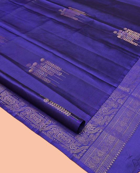 Borderless Blue Mayuri Soft Silk Saree, Mesmerized with Zari Buttas All Over Its Body, Self-Pallu of Geometric Designs, and Paired with a Matching Blouse
