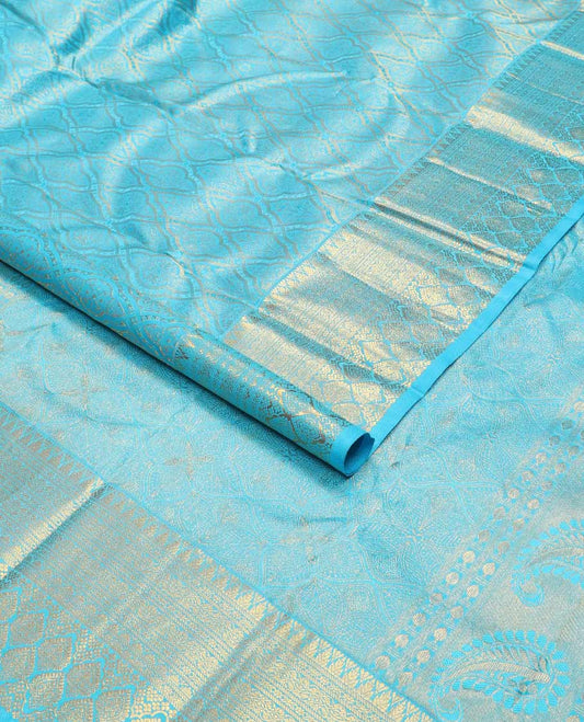 light blue floral jaal design silk saree with self intricate zari design border & floral design pallu