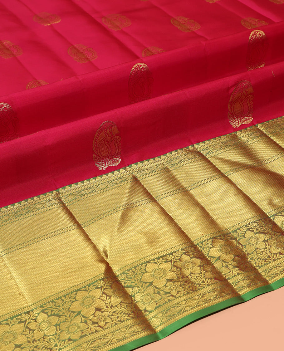 Red Pure Silk Pavadai Material Set