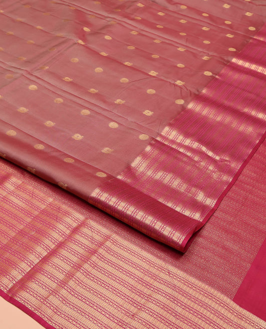 Brown Vasundhara Silk Mix Saree, Enriched with Mayil and Chakram Buttas All Over Its Body, Complemented by Contrast Geometric Patterned Border, Grandly Decked Up Pallu and Paired with a Contrast Blouse