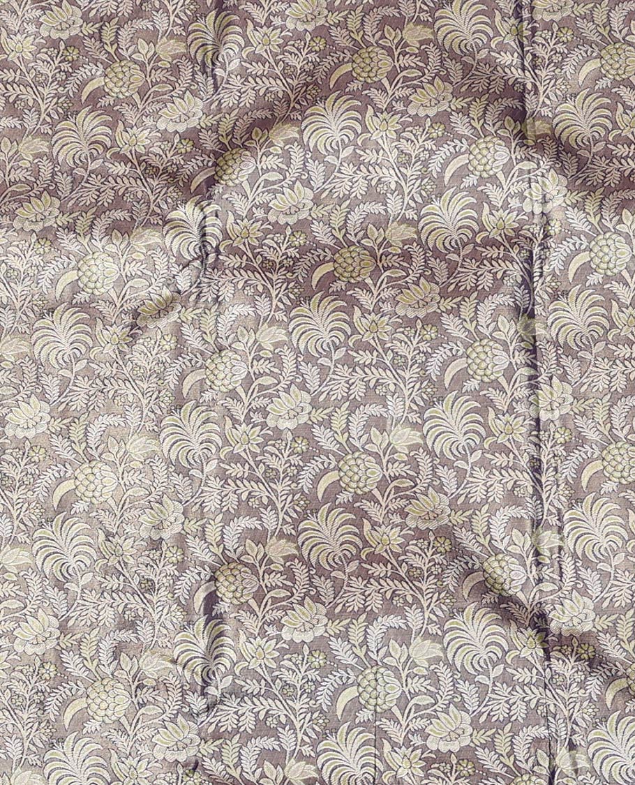 Grey-Violet Art Silk Material Half Saree Set Featuring a Jacquard Skirt, a Contrast Traditional Zari Design Border, Contrast Blouse, and Zari Designs Dhavani