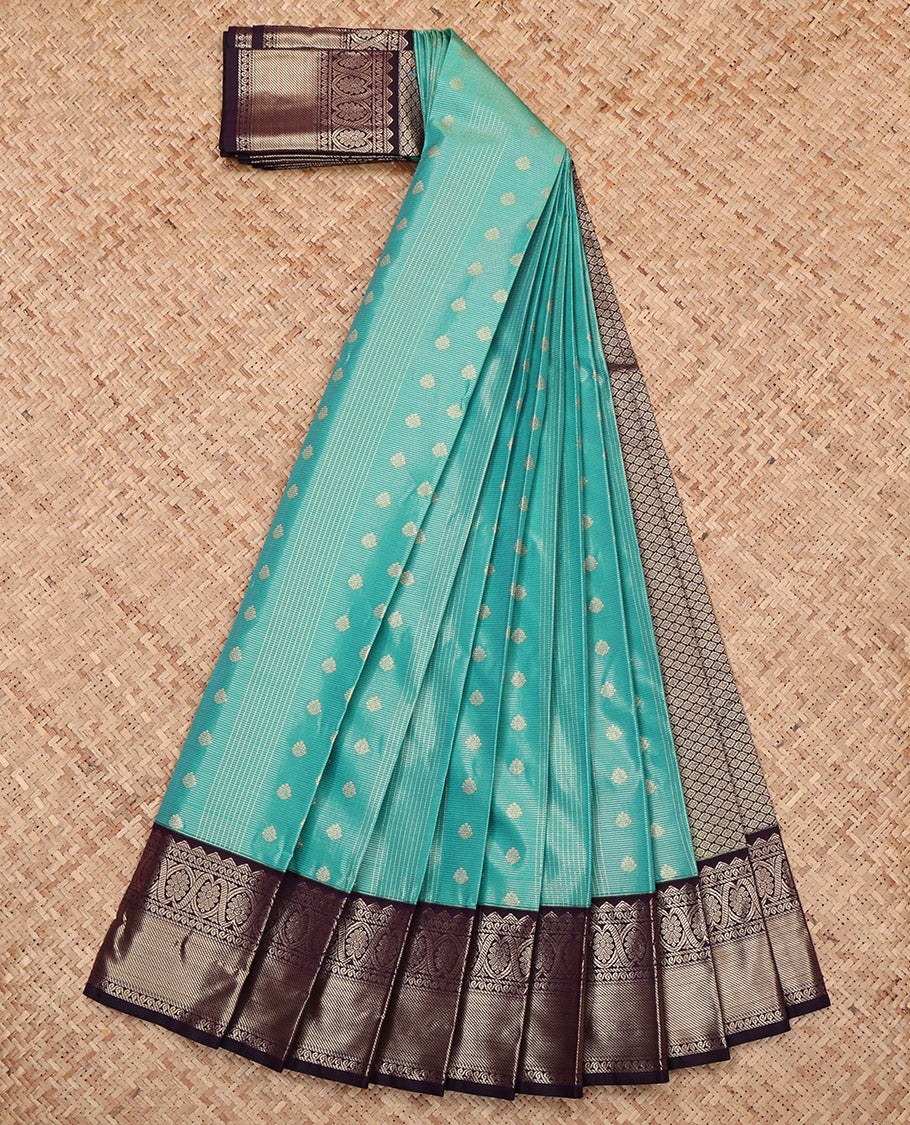 Blue Budget Silk Saree, Woven with Zari Buttas and Stripes, Complemented by a Contrast Traditional Zari Border, Grand Pallu, and a Contrast Blouse