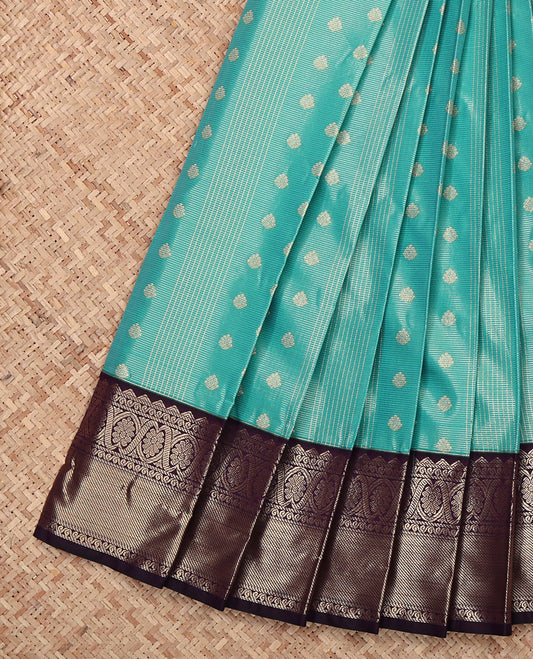 Blue Budget Silk Saree, Woven with Zari Buttas and Stripes, Complemented by a Contrast Traditional Zari Border, Grand Pallu, and a Contrast Blouse