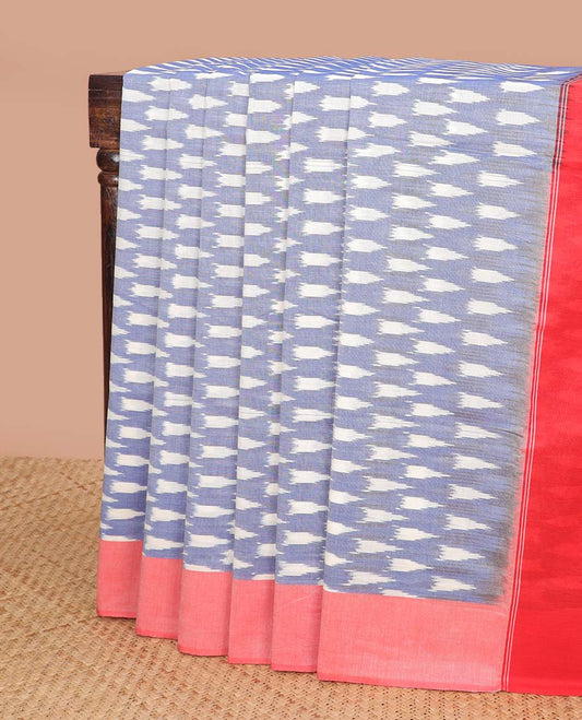 Powder blue geometric design ikkat cotton saree with contrast border & arrow motifs pallu