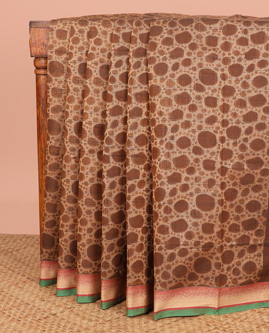 Brown Coimbatore Cotton Saree Beautified with 3d Textures All Over Its Body, Complemented by Contrast Border, Pallu Depicts Intricate Designs, and Is Paired with a Matching Blouse