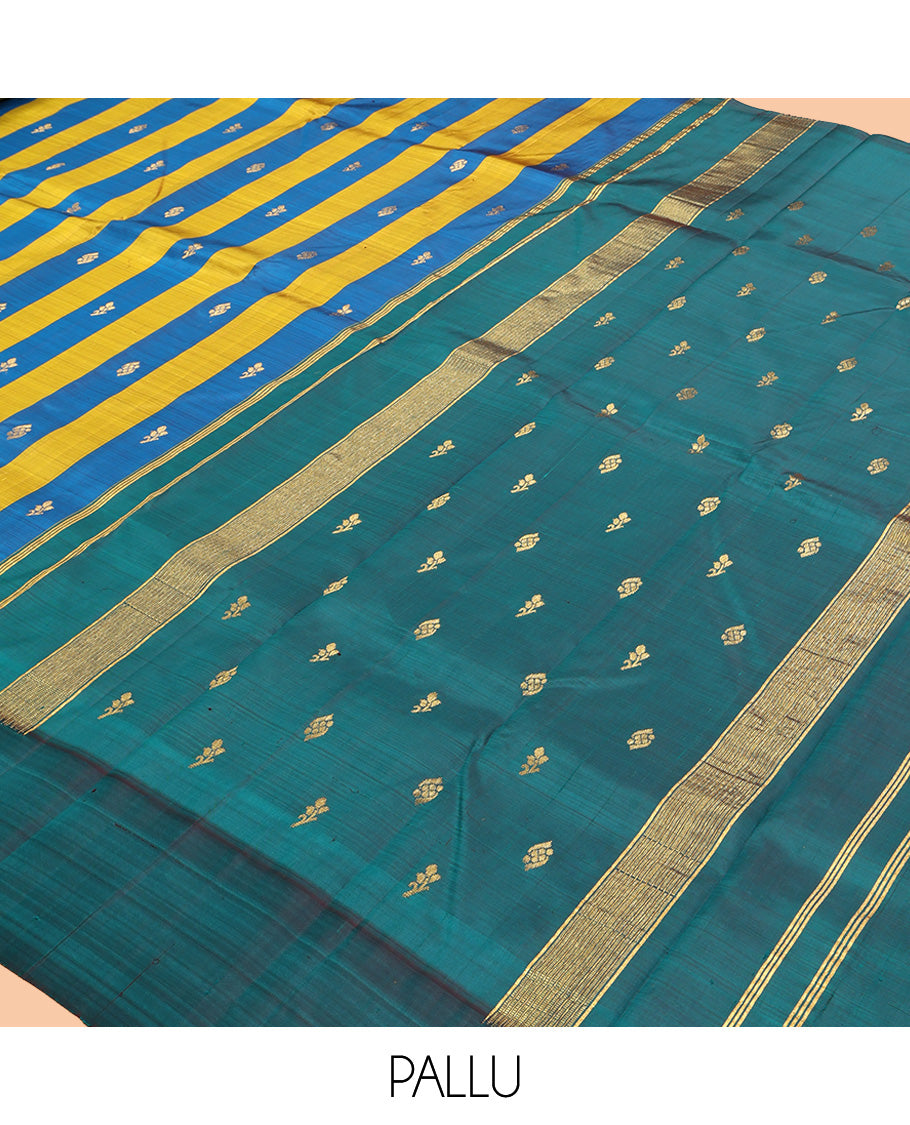 Blue-Yellow Kanchipuram Silk Saree