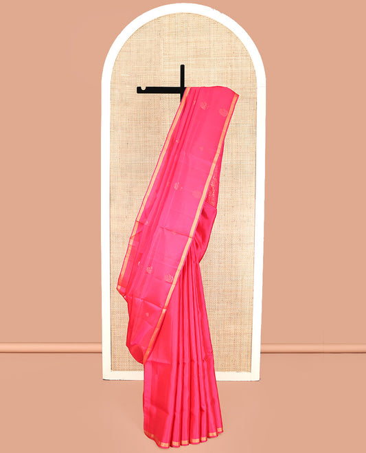 Pink Mayuri Lite Silk Mix Saree, Embellished with Zari Buttas, a Subtle Piping Border, Pallu of Floral Jaal Design, and a Matching Blouse