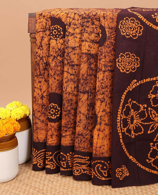 Brown pathik printed sungudi cotton saree with pathik printed contrast border & pathik printed rich pallu along with pathik printed blouse