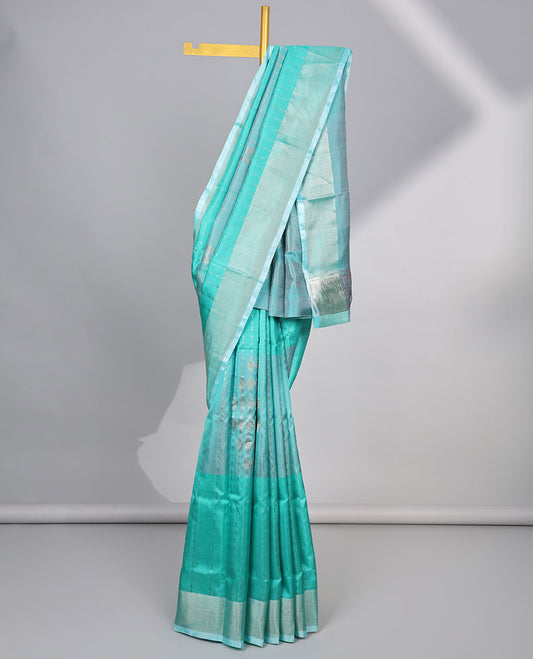 Blue floral design uppada silk saree with self zari design border & floral jaal zari design pallu