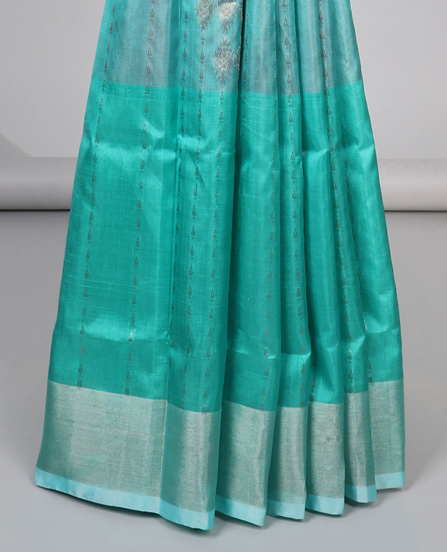 Blue floral design uppada silk saree with self zari design border & floral jaal zari design pallu