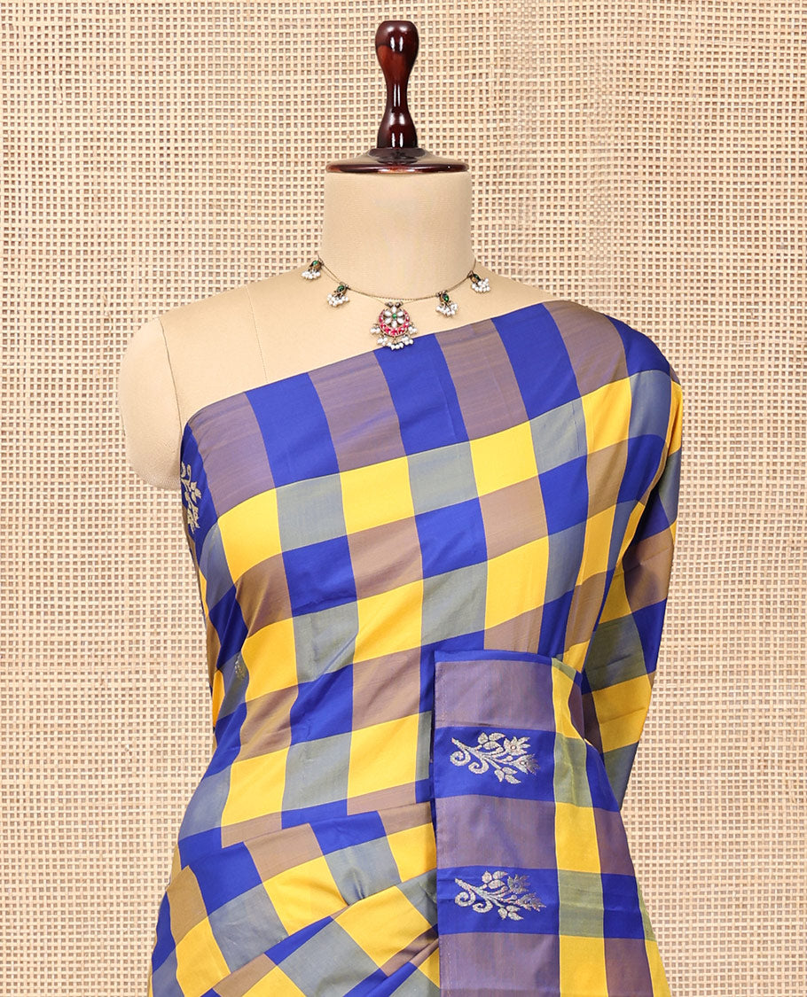 Borderless Multi-Color Checked Arani Saree Features Zari Buttas, a Pallu of Zari Stripes, and a Matching Blouse