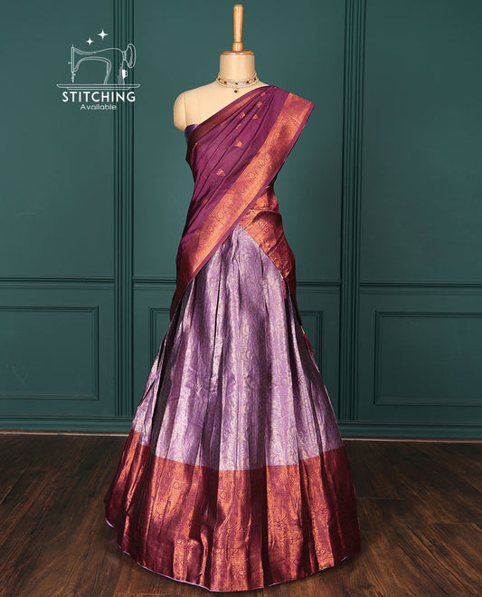 Violet jacquard art-silk half-saree,contrast zari design blouse,traditional design border & intricate dhavani