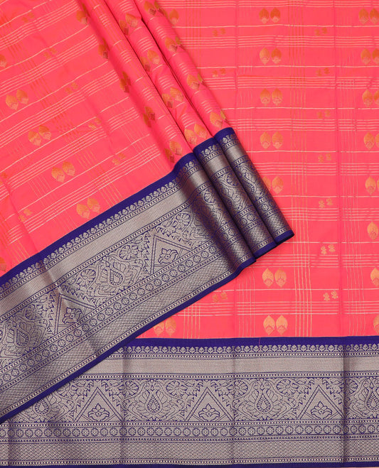 Red art silk pavadai material set, contrast blouse & border of traditional zari designs