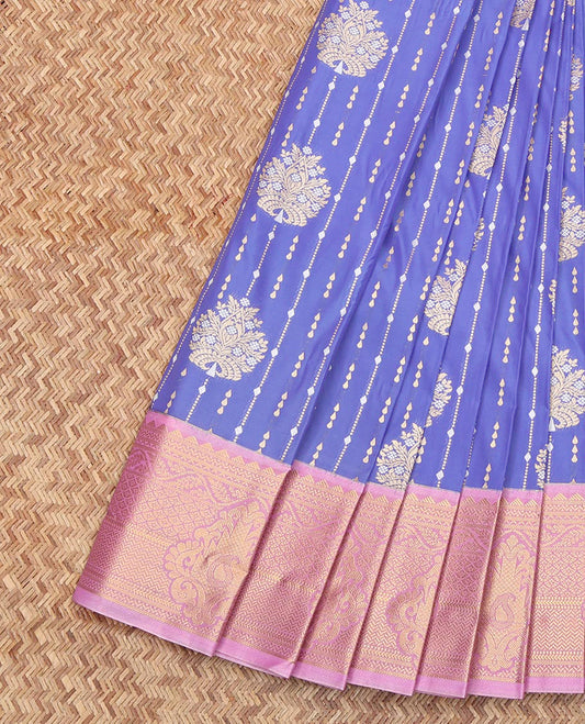 Blue Budget Silk Saree, Elevated with Zari Buttas All Over Its Body, Complemented by Contrast Traditional Zari Designs Woven Border, Pallu of Paisleys, and Paired with a Contrast Blouse