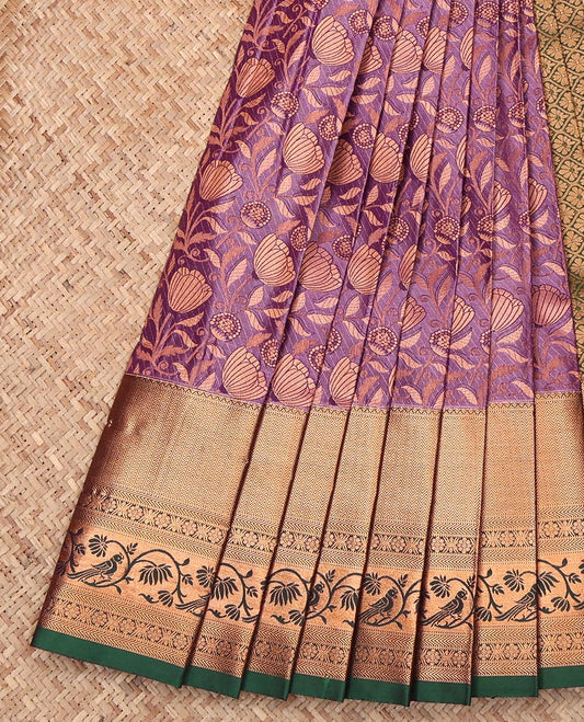 Purple Budget Silk Saree, Embellished with Jacquard, Complemented by a Contrast Traditional Zari Border, Jaal Pallu, and a Contrast Blouse