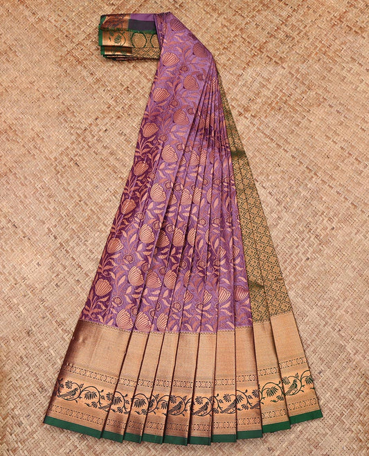 Purple Budget Silk Saree, Embellished with Jacquard, Complemented by a Contrast Traditional Zari Border, Jaal Pallu, and a Contrast Blouse